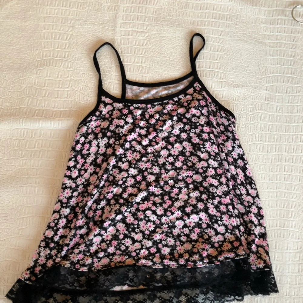 Justice black pink black floral cami top 14